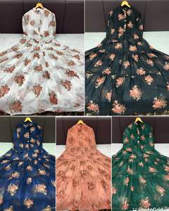 Georgette-vestido de fiesta exclusivo, ropa de fiesta larga con abertura central y volantes de tela pura con medio interior de Santoon Royal Export - Product Image 6