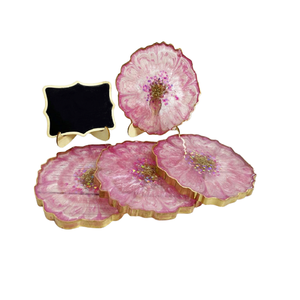 Ensemble de quatre sous-verre en résine design de couleur pêche et or, tasse de qualité supérieure et sous-verre en verre pour la vente en gros - Product Image 2