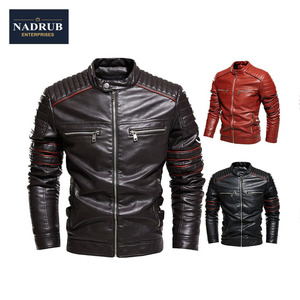 Veste rétro en cuir polaire pour hommes, manteau tendance hiver chaud Streetwear pour motos - Product Image 5