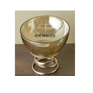 Bol de service universel en verre bleu et métal, à Base martelée, service fantaisie - Product Image 5