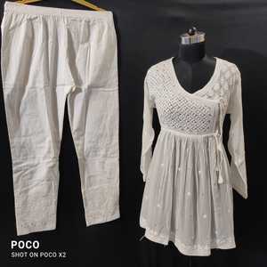 Designer & Beautiful SHORT KURTI WITH PANT WITH Chikankari WITH MUKESH & WHITE THREAD EMBROIDERY Work-2021 - Product Image 1