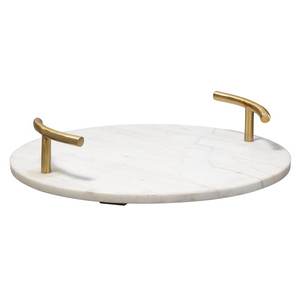 Plateau décoratif rond en marbre blanc avec poignées en métal plateau fabricant plateaux de service grossiste - Product Image 1