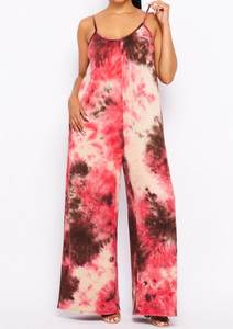 Venta al por mayor de las mujeres de color azul Tie Dye con cuello en V Mono Ecológico Tejido Sexy Monos hasta el suelo - Product Image 2