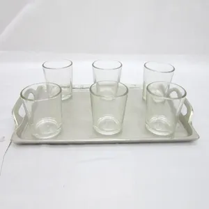 Decorative Tray and Aluminum Metal With Glass <b>for</b> Living Room <b>Bathroom</b> Bedroom Dining Centre Table 15x9x3 Inch - Product Image 1