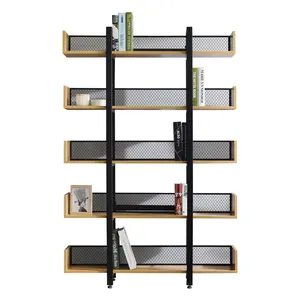 Industrielle bücherregal, teiler, metall moderne eisen display möbel, 5 tiers lagerung rack holz bibliothek bücherregal