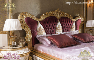 Muebles de dormitorio de lujo de madera de teca moderna tallada de tamaño Queen francés con acabado metálico - Product Image 3