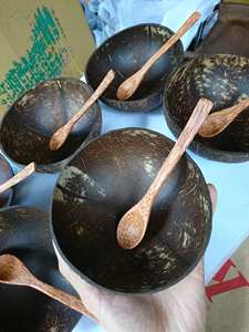 Cuencos de cáscara de coco pulidos vintage ecológicos listos para enviar con cuchara utensilios de cocina naturales de Vietnam - Product Image 3