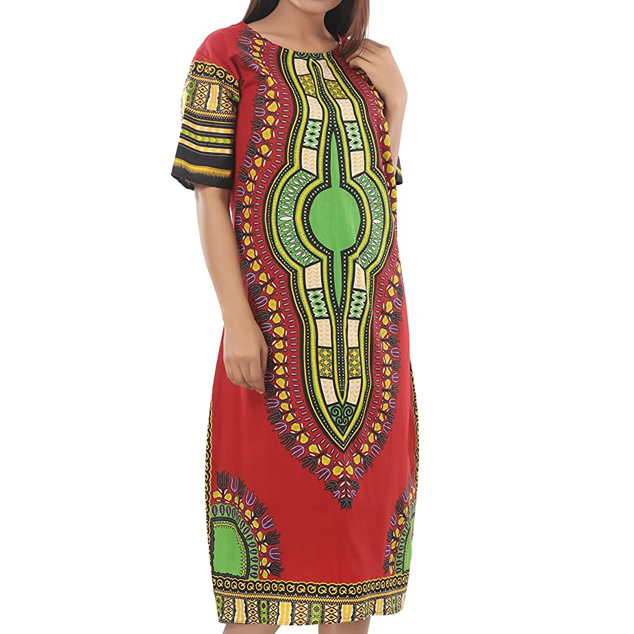fitted lace wedding dress African Dress in Red Dashiki Print - Festival Dress