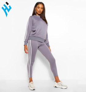 Huzaima-Conjunto de chándal de algodón con rayas laterales para mujer, chándal personalizado de 2 piezas - Product Image 1