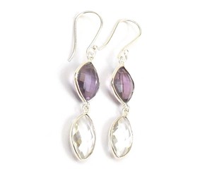 Amethyst Quartz Crystal Bohemian Style Sterling Silver Plated <b>Handmade</b> Hoop <b>Earring</b> Set Jewelry for Party Wedding Engagement - Product Image 3