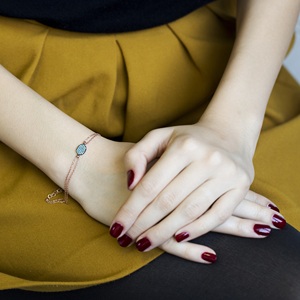 Turquoise Stoned Oval <b>Charm</b> <b>Bracelet</b> 925 Sterling <b>Silver</b> Jewelry Turkish Handcraft Wholesale <b>Bracelet</b> Jewelry - Product Image 2