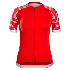 Red Short Sleeve <b>Cycling</b> Jersey Geometric Pattern Sleeves Full Zip Front Mtb Bxm Mountain Bike Custom 100% Polyester Quick Dry - Product Image 1