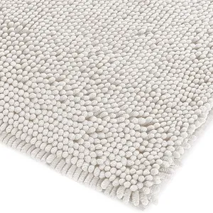 Bath Mat Chenille Plush Striped Floor Mats Hand Tufted Bath Rug with Non-Slip Backing Door Mat for Kitchen/Entryway