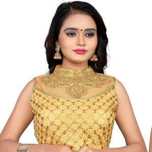 งาน khatli เย็บอย่างเต็มที่สีทองผ้าคอตตอนปักลายสำหรับสาวอินเดียเสื้อผ้าเย็บอย่างสมบูรณ์สวยงาม - Product Image 1