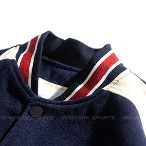 2021 chaqueta de bombardero universitaria hecha a medida chaqueta de béisbol bordada ligera de algodón de lana soporte negro Patchwork venta al por mayor ropa de invierno - Product Image 3