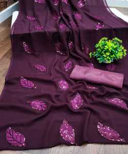 Vêtements de fête Designer brodé Net Soie Fleur Conception Indienne Dames Porter Orange Couleur Saree avec Blouse Pièce Perle Travail Sari Ethnique - Product Image 1