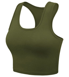 Women's 100% Cotton Crew Neck Sleeveless <b>Crop</b> Tank <b>Top</b> Short Length Stretchy <b>Tops</b> - Product Image 2