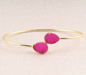 Vintage Bohemian Gold/<b>Silver</b> Plated Natural Pink Sugar Druzy Pear Shape <b>Bracelet</b> Handmade Adjustable Woman <b>Bangle</b> for Gifts - Product Image 1