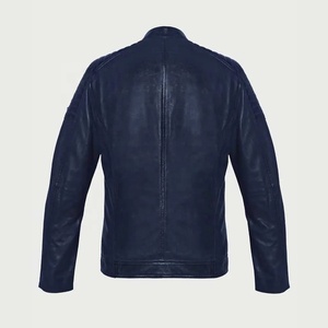Veste de motard en cuir véritable pour homme, couleur bleue, personnalisée, haute qualité, imperméable, coupe-vent, doublure en polyester écologique, hiver - Product Image 2