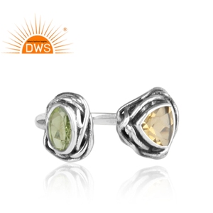 สไตล์วินเทจออกซิไดซ์925แหวนเงินผู้จัดจำหน่ายเครื่องประดับ Peridot และซิทรินแฮนด์เมดเงินออกแบบหันหน้าไปทางแหวน - Product Image 2