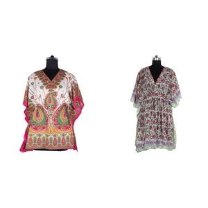 Vestido caftán corto estampado seda elegante para mujer, ropa de mujer de alta calidad, caftán corto, bonito vestido de señora, vestido estampado de bloque de mano - Product Image 1