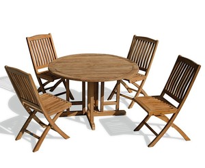 Modern <b>Round</b> Wood Dining <b>Folding</b> <b>Table</b> and Chair Set for Garden Outdoor Use - Product Image 3
