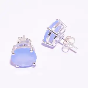 Nieuw Binnen Natuurblauw Chalcedoon Gemstonefasion Sieraden Zilver 925 Sterling Vrouwen Vintage Custom Post Stud Oorbel SKER-31