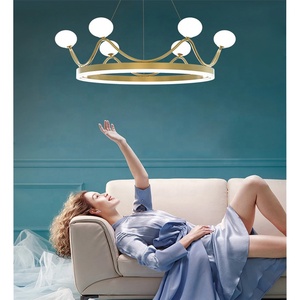 Sang trọng Vòng Glass Ánh Sáng Mặt Dây Chuyền Vương Miện Hình Dạng Đèn Chùm Chiếu Sáng Vàng Treo Đèn Trong Nhà Chiếu Sáng Drop - Product Image 3