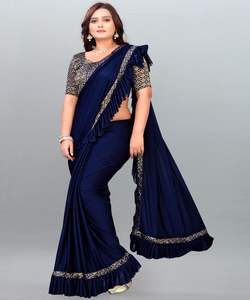 ชุดปาร์ตี้ผ้าไหมส่าหรีออกแบบใหม่ล่าสุดของผู้หญิงชุดส่าหรีกับเสื้อญี่ปี่ญี่ปุ่นผ้าซาตินผ้านุ่มพิมพ์ลายดิจิตอลชุดส่าหรี - Product Image 2