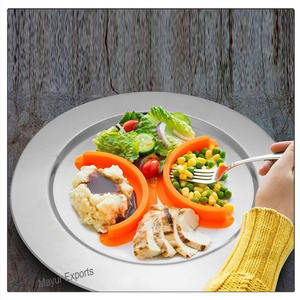 Assiette de chargeur ronde en acier inoxydable écologique Assiette de support en métal de conception insulaire pour mariages fêtes hôtels-Plats et assiettes - Product Image 1