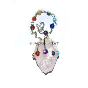 Pendule de chakra brut en quartz rose | Pendule en pierre naturelle de guérison avec chaîne et exportateur de pierres semi-précieuses - Product Image 1