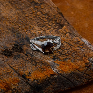 Anillo de moda de plata esterlina 925 al por mayor con anillo de piedras preciosas de chocolate redondo de cuarzo ahumado natural genuino - Product Image 3
