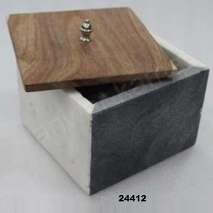 Boîte à pain à couvercle en marbre gris carré de qualité supérieure avec bouton en laiton - Product Image 2