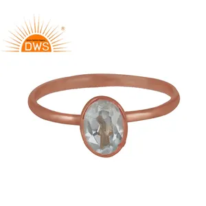 Rose Gold Plated Sterling Silver Ring Suppliers Attractive Shiny Blue Topaz Gemstone Ring Jewelry