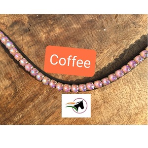 Bride de cheval en cuir avec bandeau en cristal laqué café, fermeture à crochets et boucles, équipement équestre facile à changer rapidement - Product Image 3