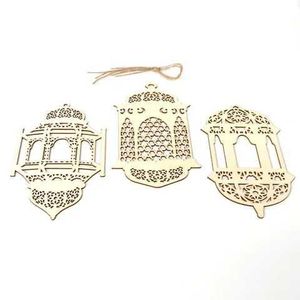 Arte de la pared islámica Decoración Corte láser Letreros de madera Adorno de puerta Decoraciones de Ramadán Pintado Eid Mubarak Letras de madera Annatto - Product Image 2