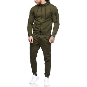 High Quality Men's Gym Wear Zip Up Plain Hoodie With Zipper Pocket On Right Sleeve & Joggers Pant Tracksuit Set - Product Image 5