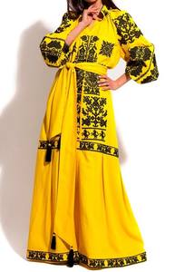Modern Ukrainian Embroidered <b>Dress</b> for Winter Wear Puff and Flare Sleeve Long Length Ukrainian <b>Dress</b> <b>Bohemian</b> Style - Product Image 4