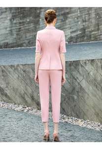 Ensemble costume à manches courtes pour femmes, couleur rose clair, col Double, Collection d'hiver, nouvelle Collection - Product Image 4