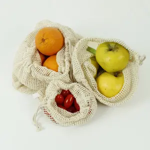 Murni 100% katun tas jala buah sayuran penyimpanan tas serut penjualan teratas pemasok dari India kualitas Premium tas kain