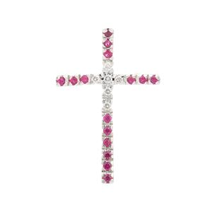 Bijoux de luxe fait à la main, pendentif en pierre précieuse en diamant rubis naturel, pendentif en croix en or blanc massif 18K, cadeau d'anniversaire - Product Image 2