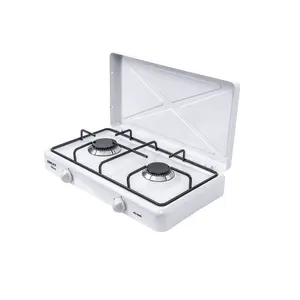 Gas Hob 2 Burner Aluminum Classic White TR Ce Electrostatic Powder Coated Top Lid Bottom Cover Gas Safety System 3 Years AC-200