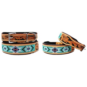 Collar de cuero suave con relleno para perro, calidad Superior, tallado a mano y con diseño de cuentas, fabricante - Product Image 1