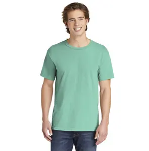 GARMENT DYEDカスタムワイドネックTシャツシングルボタントップサプライヤーカラーTシャツ