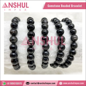 Worldwide Selling Excellent Quality Wholesale Healing Meditation Black Color Healing Apachetears Round <b>Gemstone</b> Beaded <b>Bracelet</b> - Product Image 3