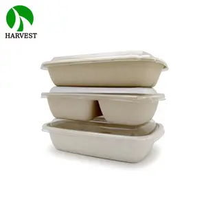 Eco-Friendly Rectangular Compostable Sugarcane Pulp Tray With Lid