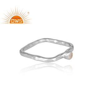 Anillo de plata de primera ley con piedra de luna y arco iris, sortija, plata esterlina, piedra preciosa, diseño Rectangular - Product Image 3