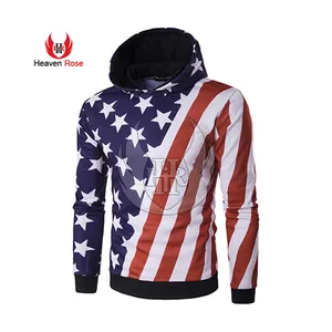 Penjualan terlaris kustom hoodie Pullover sublimasi bulu domba poliester pemeriksaan bintang bendera Amerika