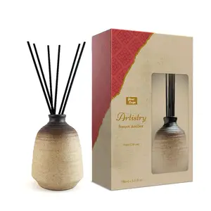 Botol Diffuser Reed Unik, Tongkat Rotan Hitam Aroma Rumah Set Diffuser 150Ml Keramik