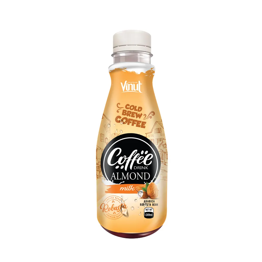 Bebidas de café fria premium de 269ml, bebida de café com leite de amêndoa